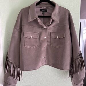 Fringe Detail Grey Shacket